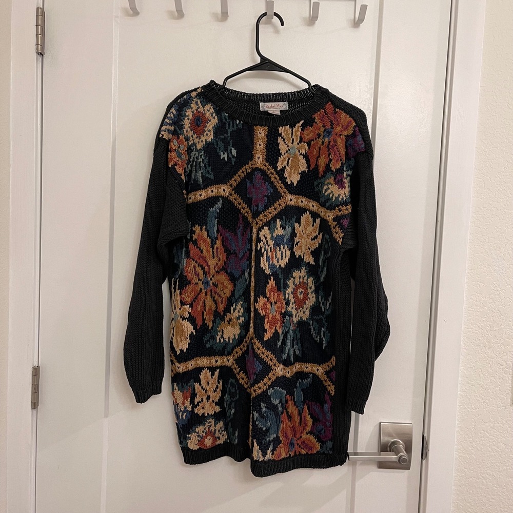 Vintage Knit Cottagecore GrandmaCore Floral Long Sweater Chic 90s